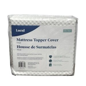 Lucid Mattress Topper‎ Cover Protector  3" TWIN White Breathable Washable NEW